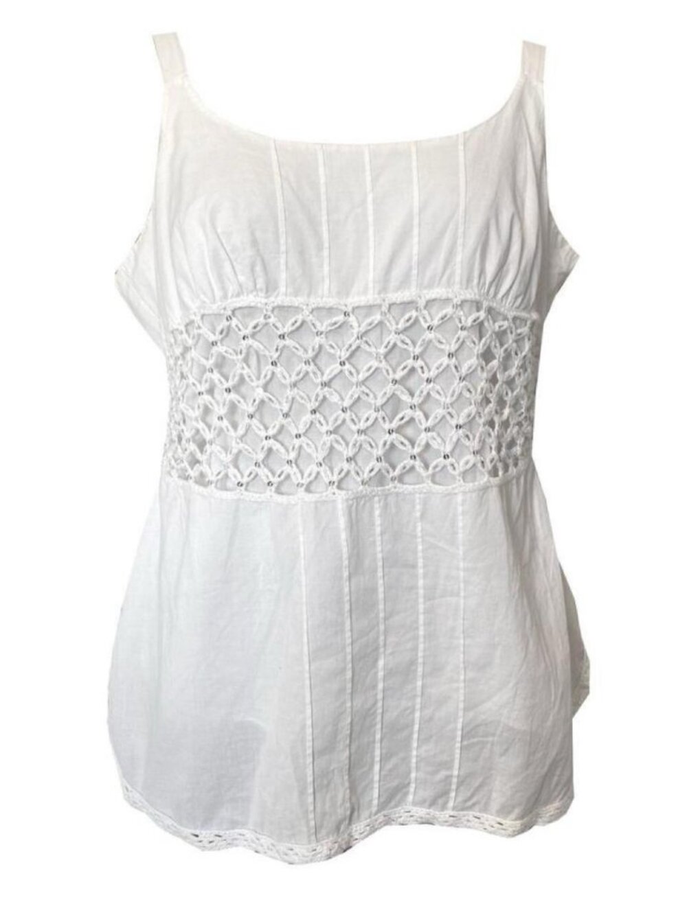 White cotton tank top with embellished crochet